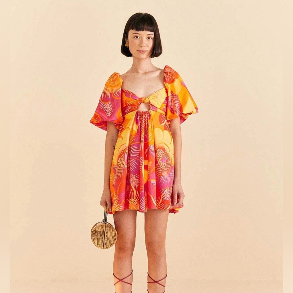 Floral Tie-Front Mini Dress in Pink & Orange